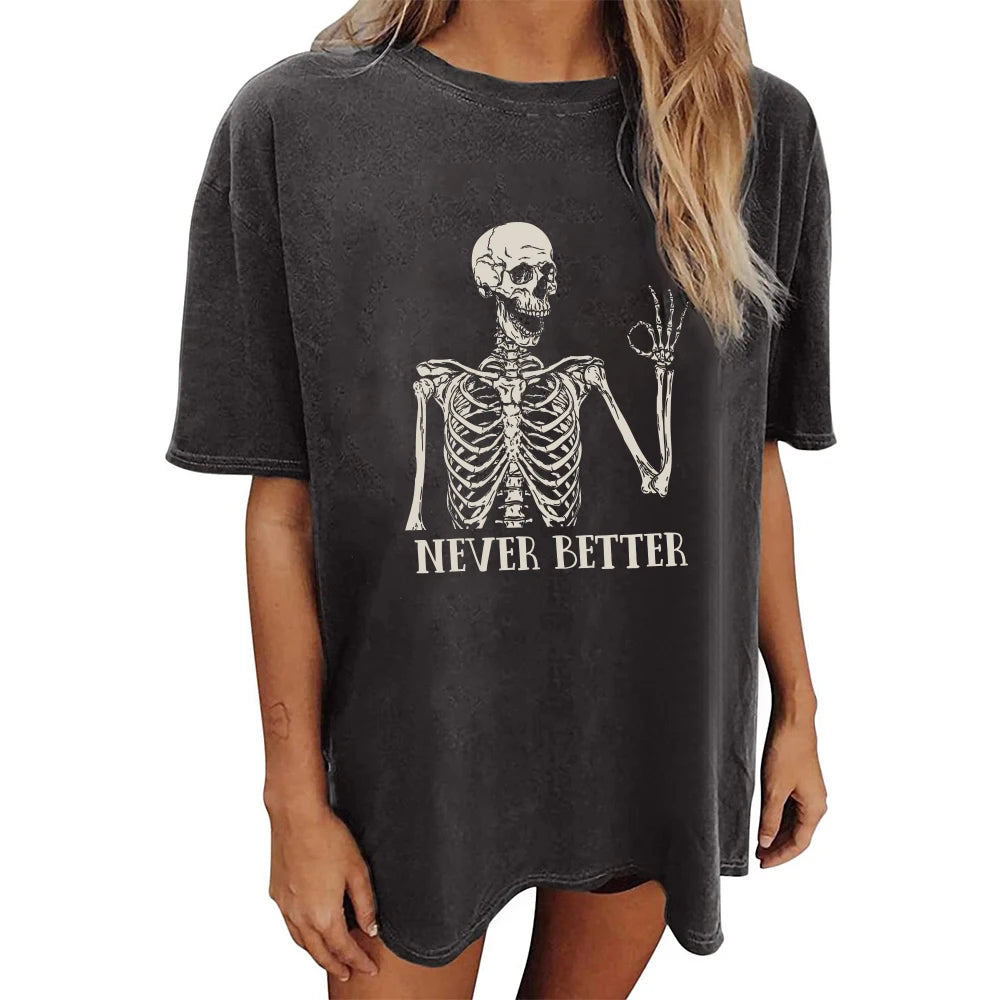 Vintage Skulls Print Short Sleeve Loose T Shirt
