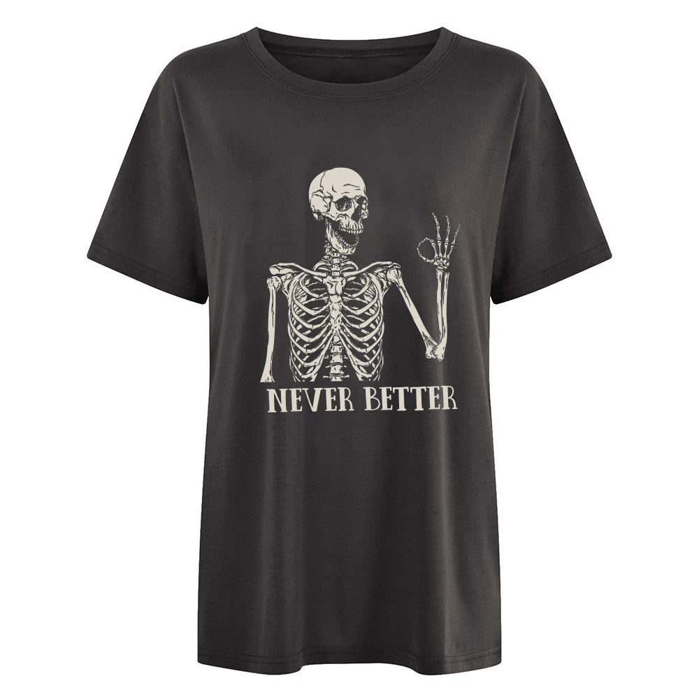 Vintage Skulls Print Short Sleeve Loose T Shirt