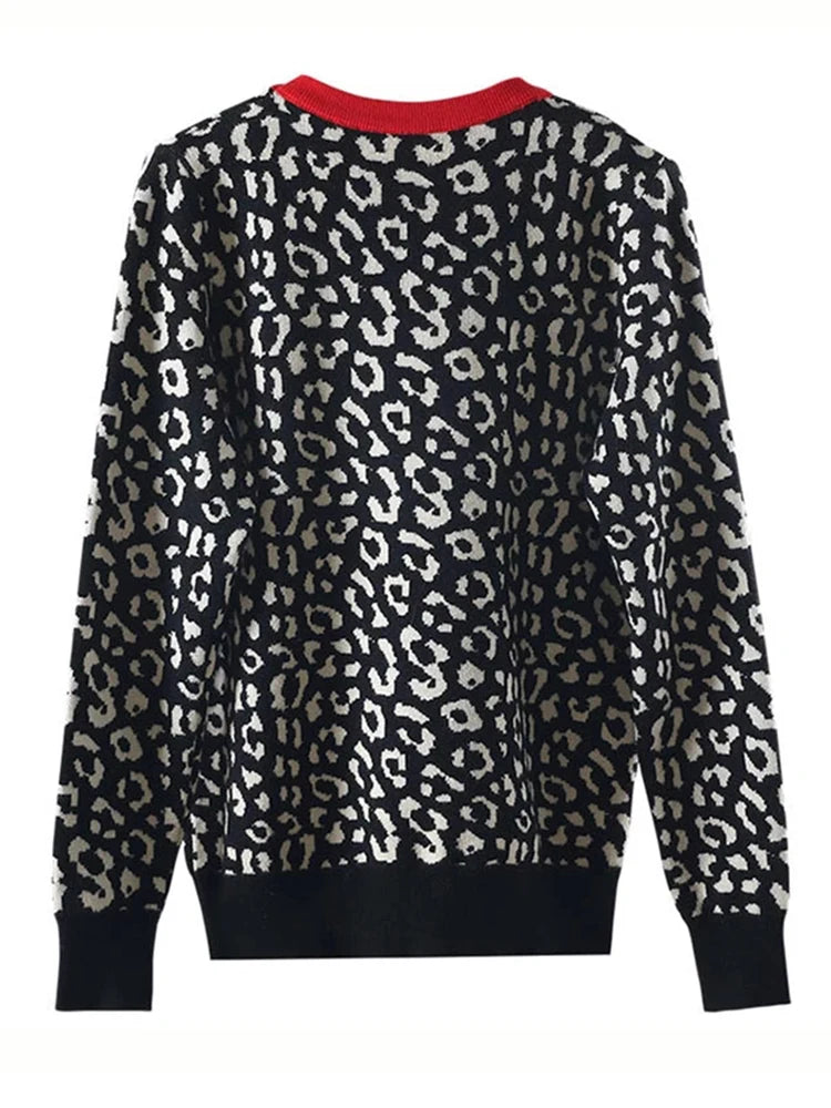 Leopard Knitted Pullovers Long Sleeve Crewneck Jumpers