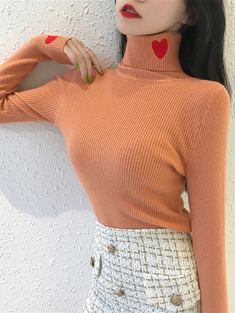 Turtleneck Autumn Winter Basic Women Sweaters Fit Soft Warm Tops